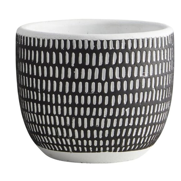 47th & Main Cement Planter Pot, 4.1" Tall, Black Vertical Stripes - Picture 1 of 3